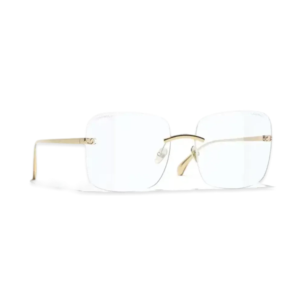 CHANEL Square Blue Light Glasses Titanium "Light Gold"