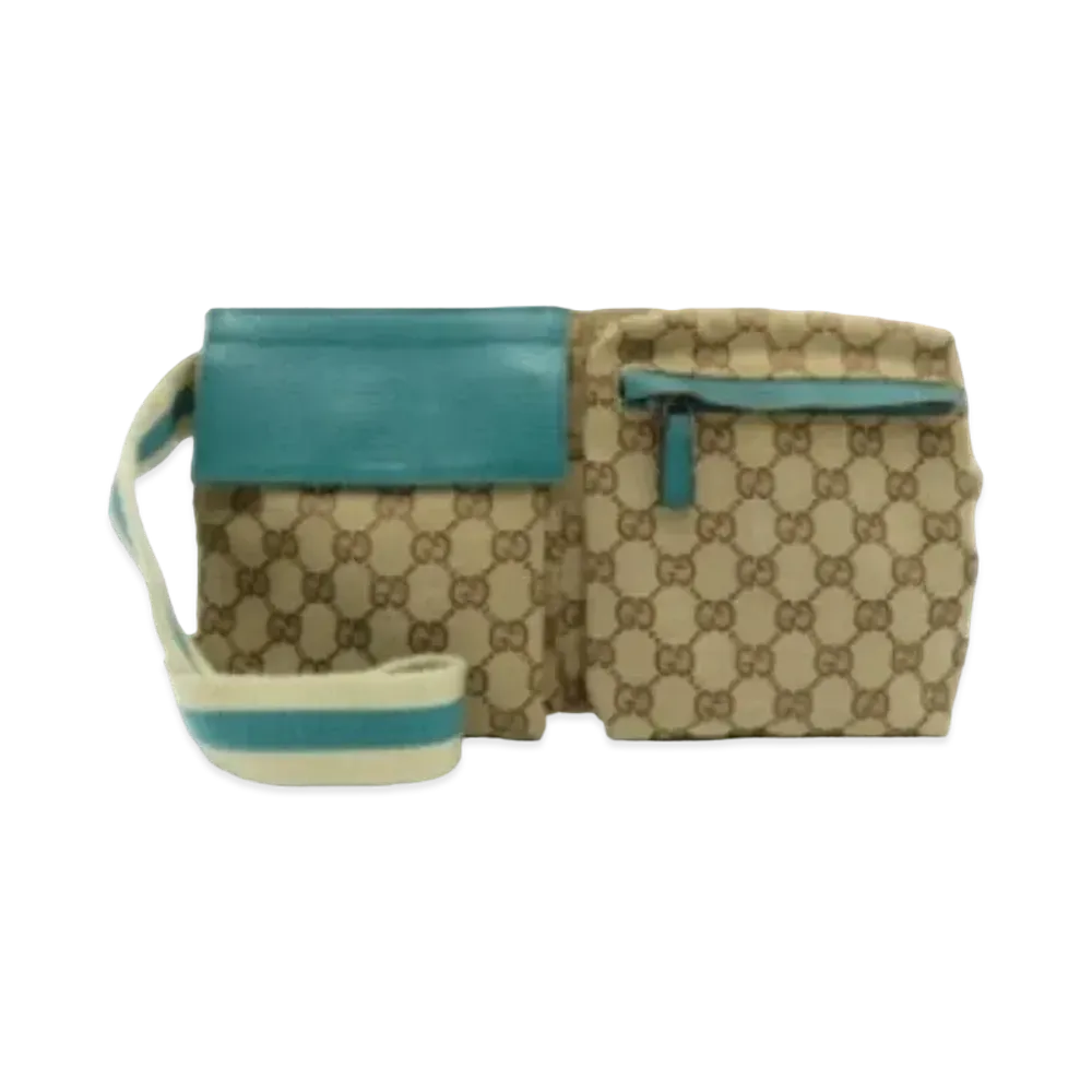 GUCCI GG Canvas Waist Pouch "Turquoise Blue"