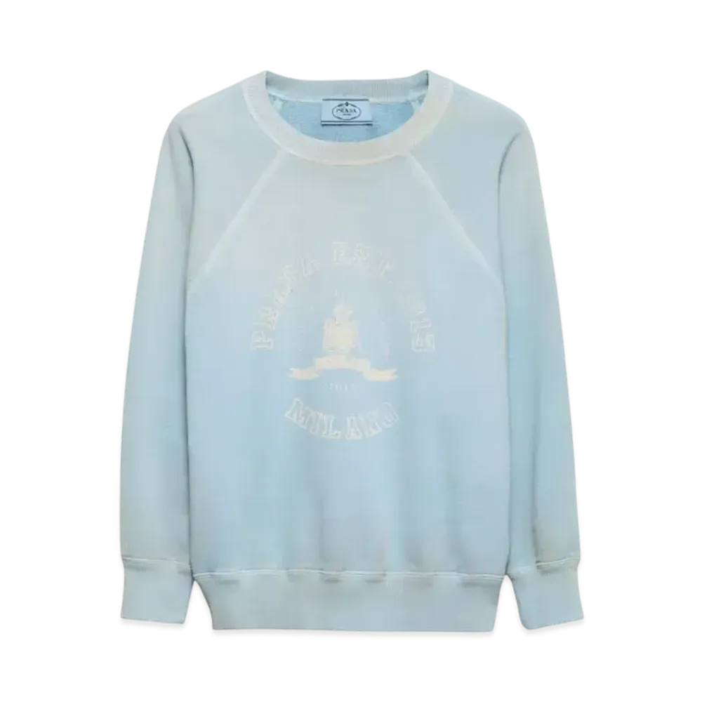 PRADA Women's Cotton Crew-Neck Sweatshirt "Light Blue"