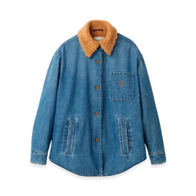 MIU MIU Women's Embroidered Denim Blouson Jacket "Sapphire Blue"
