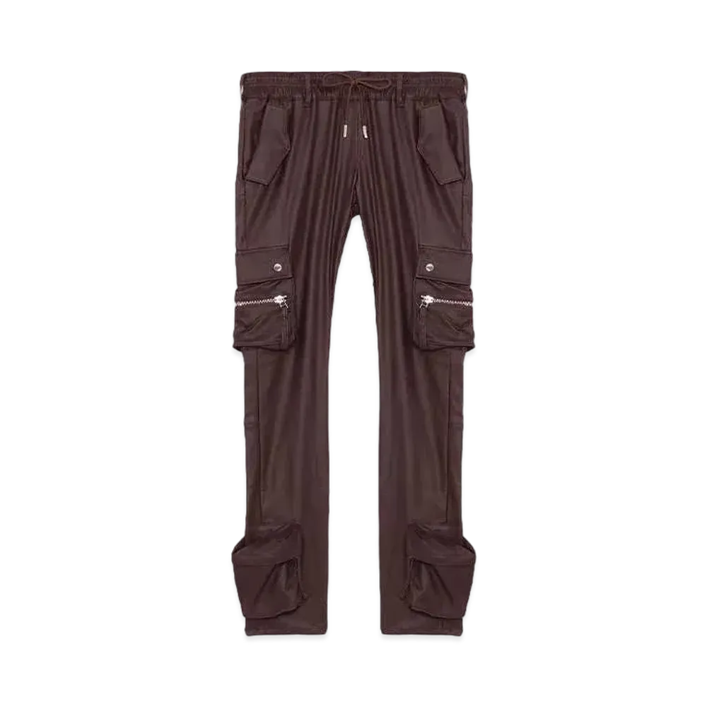 MLVINCE TYPE-4 SLIM STRETCH WAX CARGO PANTS "BROWN"