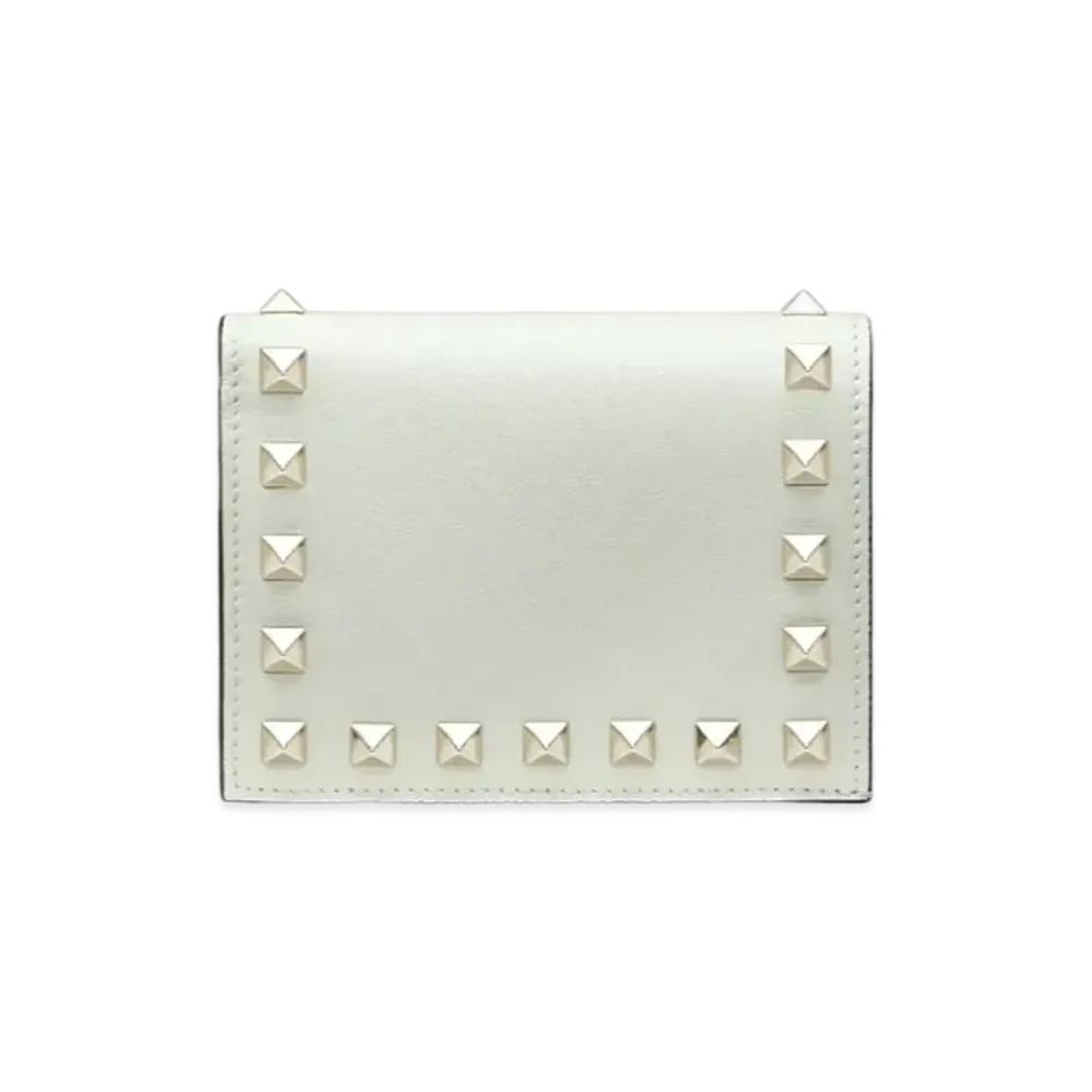 Valentino Rock Studs Calfskin Small Wallet "Light Ivory"