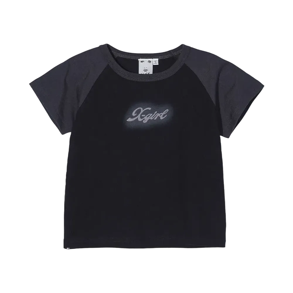X-Girl Spray Print And Embroidery S/S Raglan Baby Tee "Black"