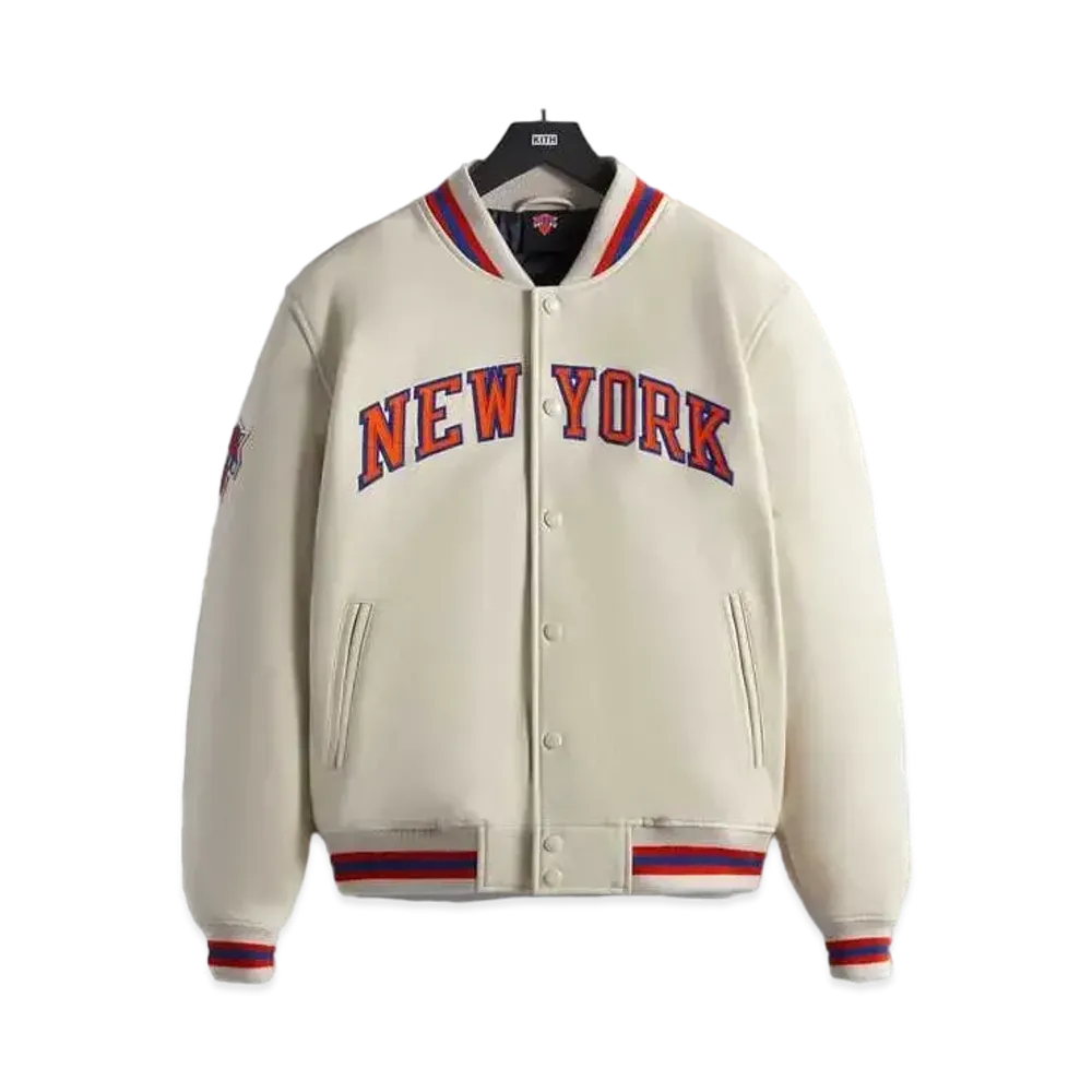 Kith x New York Knicks Leather Varsity Jacket "Sandrift"