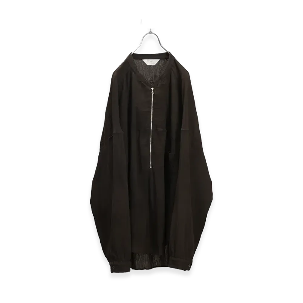 ANCELLM Crepe Half Zip Shirt "Brown"