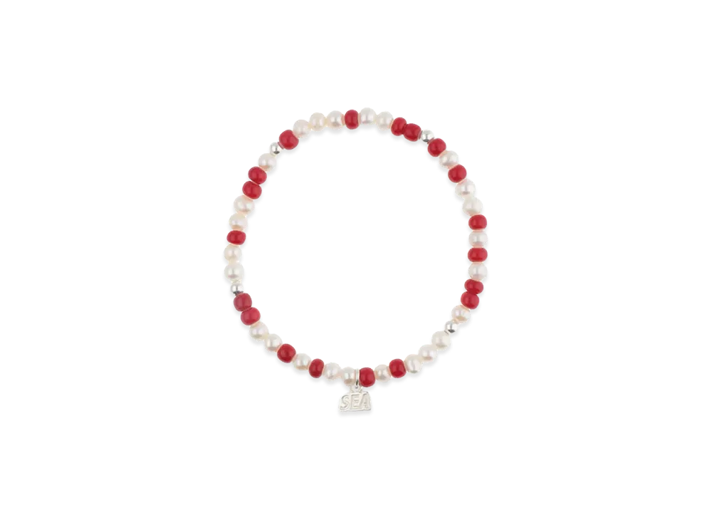 WIND AND SEA IVX Japan WDS Pearl & White Hearts Bracelet "Red"