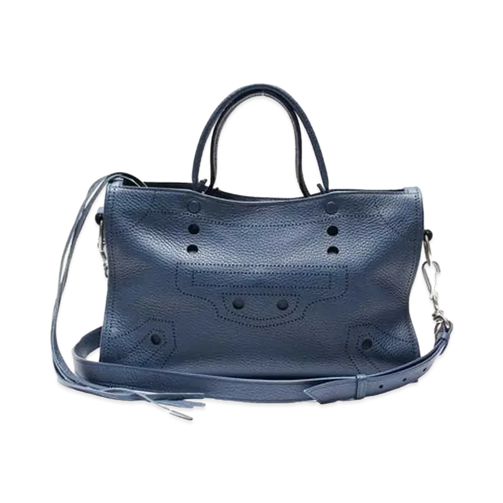 BALENCIAGA Black out City Leather Shoulder Bag "Blue"