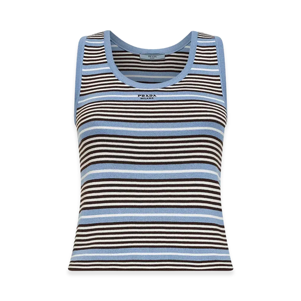 PRADA Women's Embroidecotton Blend Tank Top "Stripped"
