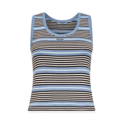 PRADA Women's Embroidecotton Blend Tank Top "Stripped"