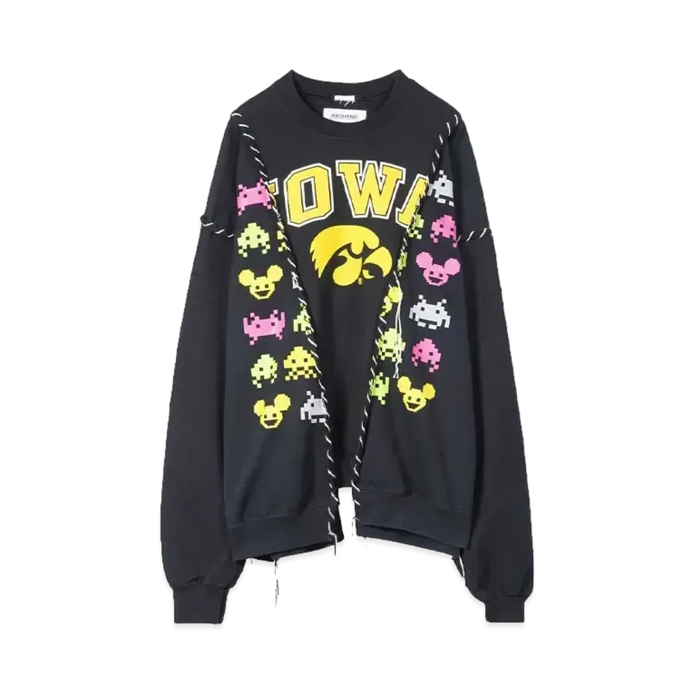 DISCOVERED HYPE DROP EXCLUSIVE LOOPING WIDE COLLEGE SWEAT "BLACK EX05"