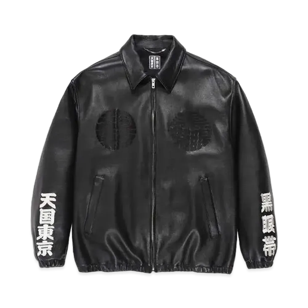 Black Eye Patch WACKO MARIA Leather Bomber Jacket "Black"