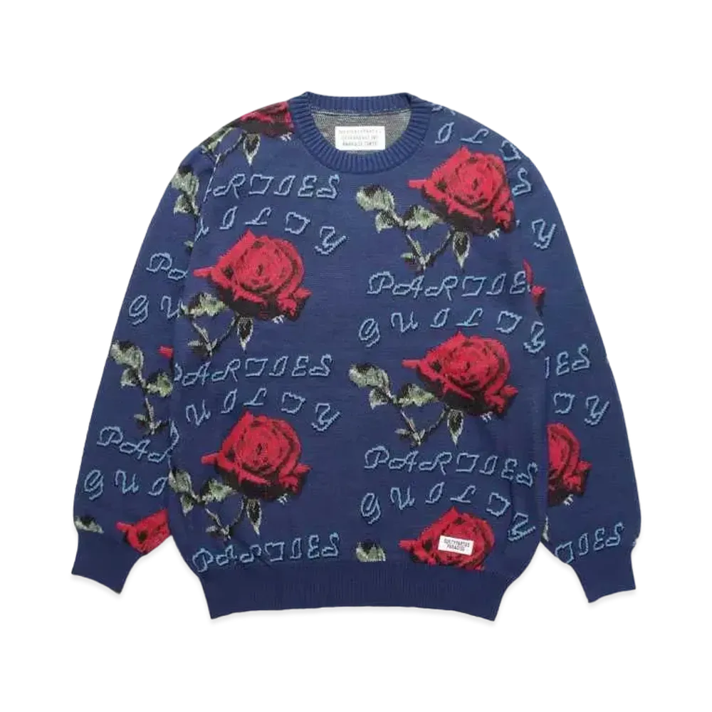 WACKO MARIA Rose Jacquard Sweater "Navy"