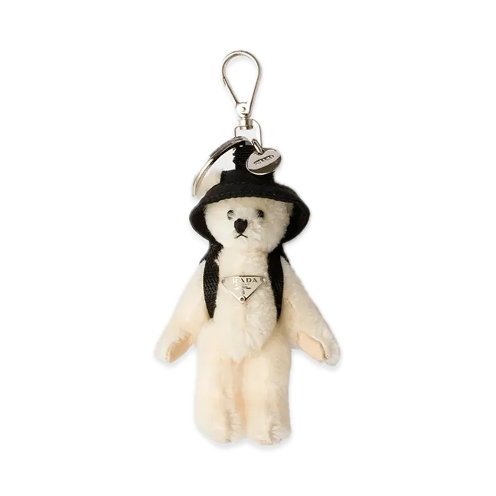 PRADA Teddy Bag Charm with Metal Ring "White"