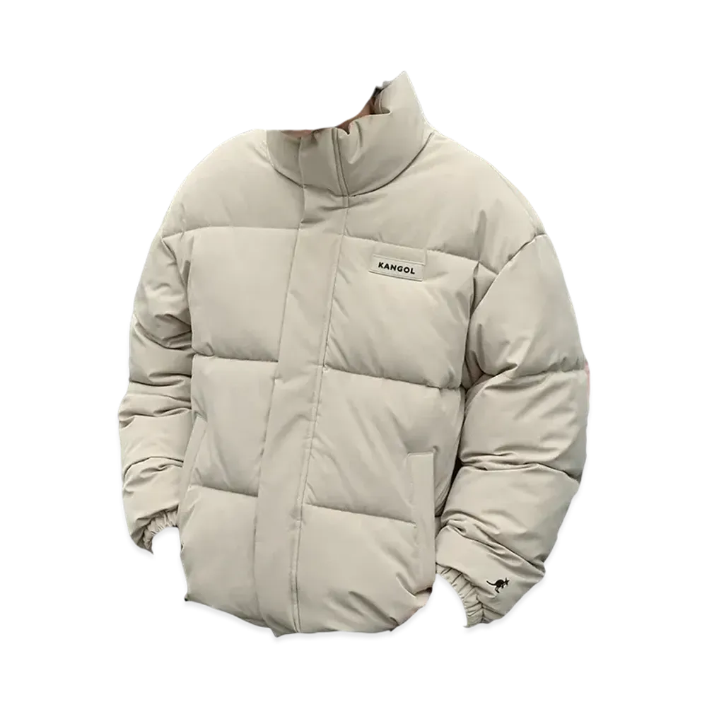 KANGOL Big Silhouette Rubber Name High Neck Volume Sleeve Padded Jacket "Light Beige"