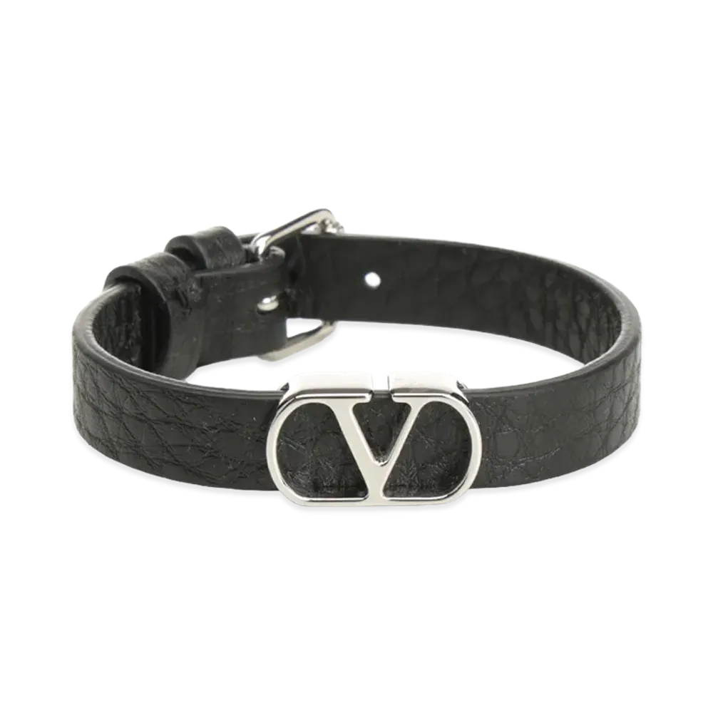 Valentino Vlogo Signature Leather Bracelet "Black"