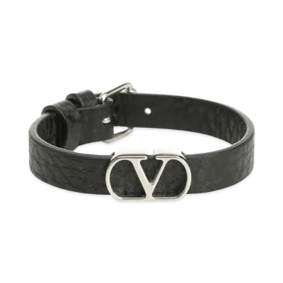 Valentino Vlogo Signature Leather Bracelet "Black"