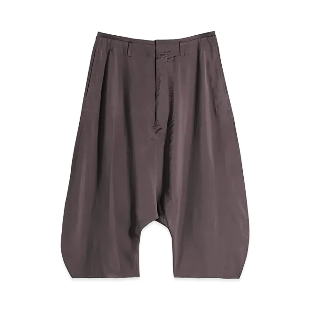 LEMAIRE Women's Poly-Viscose Twill Creased Drop Crotch Bermuda Pants "Glossy Brown"