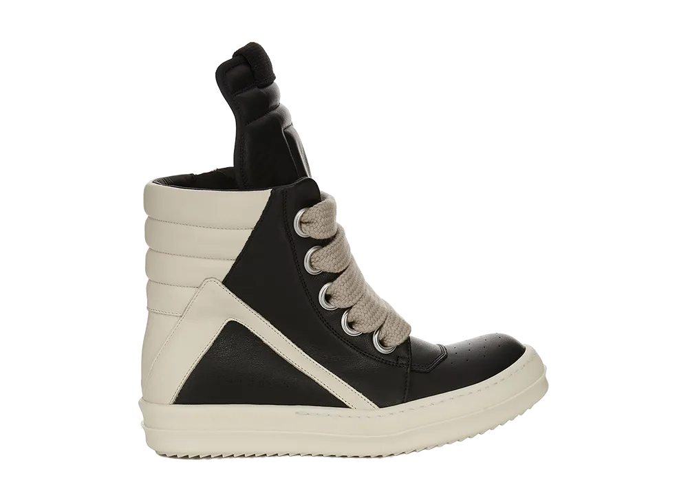 Rick Owens Women's SS26 Jumbolace Geobasket Full Grain Cow Leather "Black/Milk"