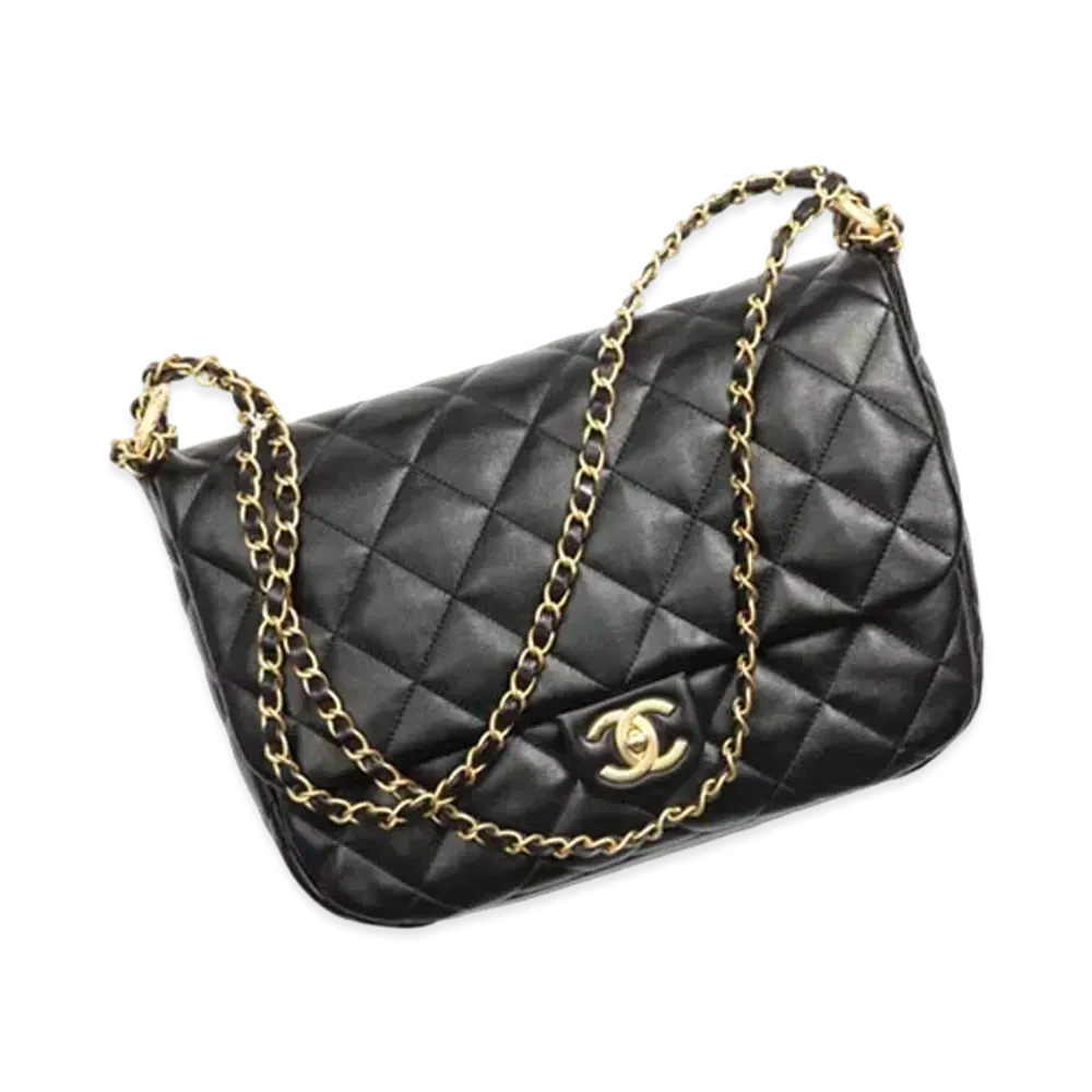 CHANEL Maxi Flapbag Shiny Calfskin & Gold-Tone Metal "Black"
