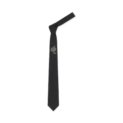 Alexander McQUEEN Embroidered Silver Lace Tie "Black/Silver"