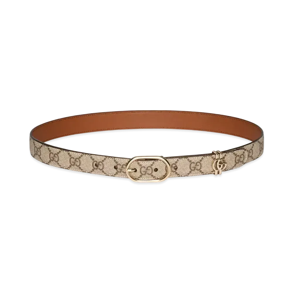 GUCCI GG Belt with Oval Buckle "Beige/Dark Brown"