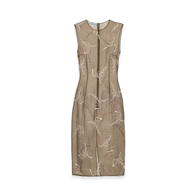 PRADA Women's Embroidered Organza Dress "Camouflage Green"