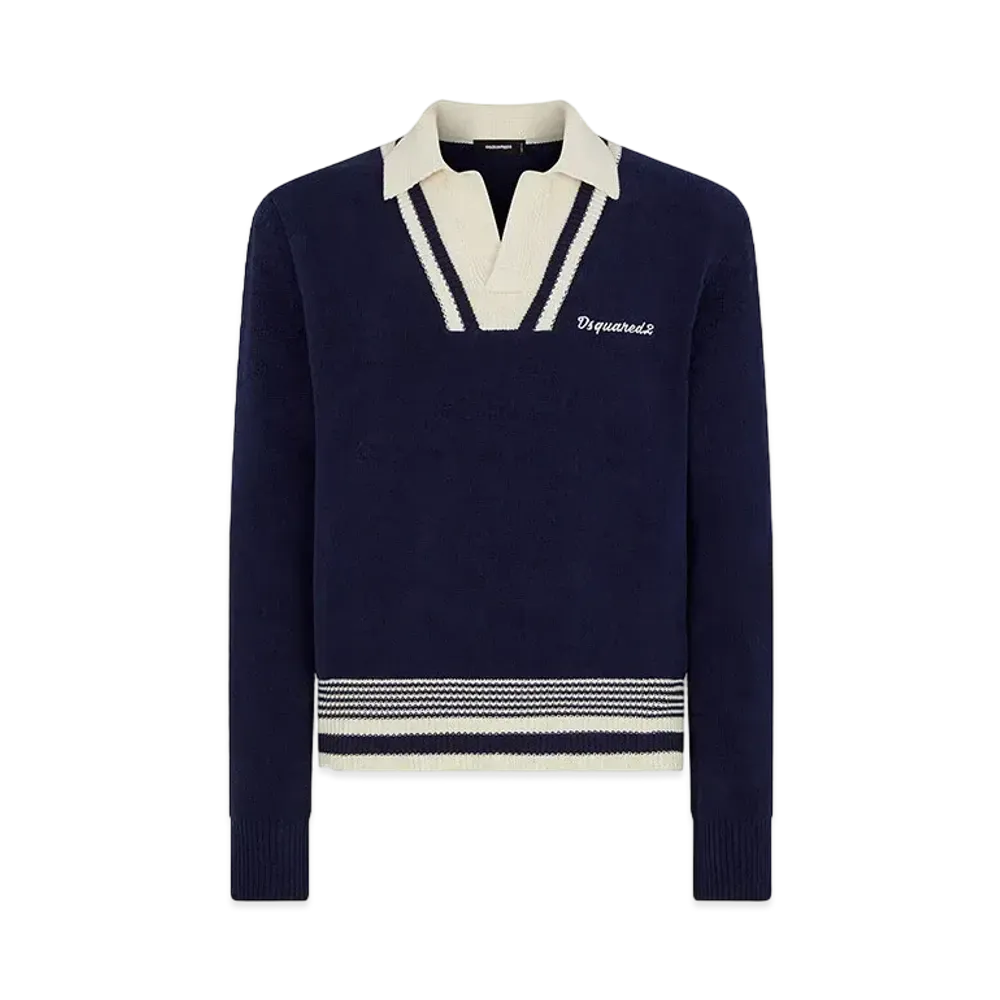 Dsquared2 Chenille Knitted Polo Sweater "Blue Bell"