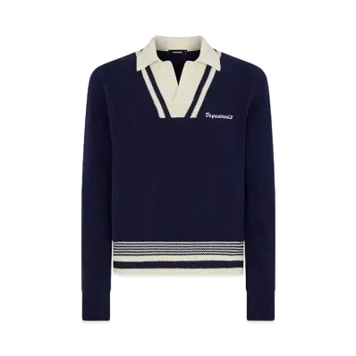 Dsquared2 Chenille Knitted Polo Sweater "Blue Bell"
