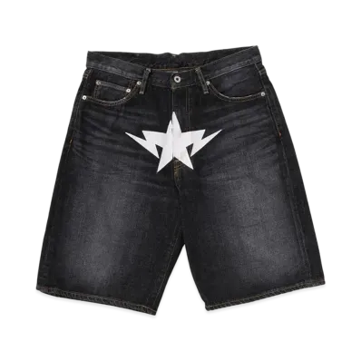 A BATHING APE Twin Sta Relaxed Fit Denim Shorts "Black"
