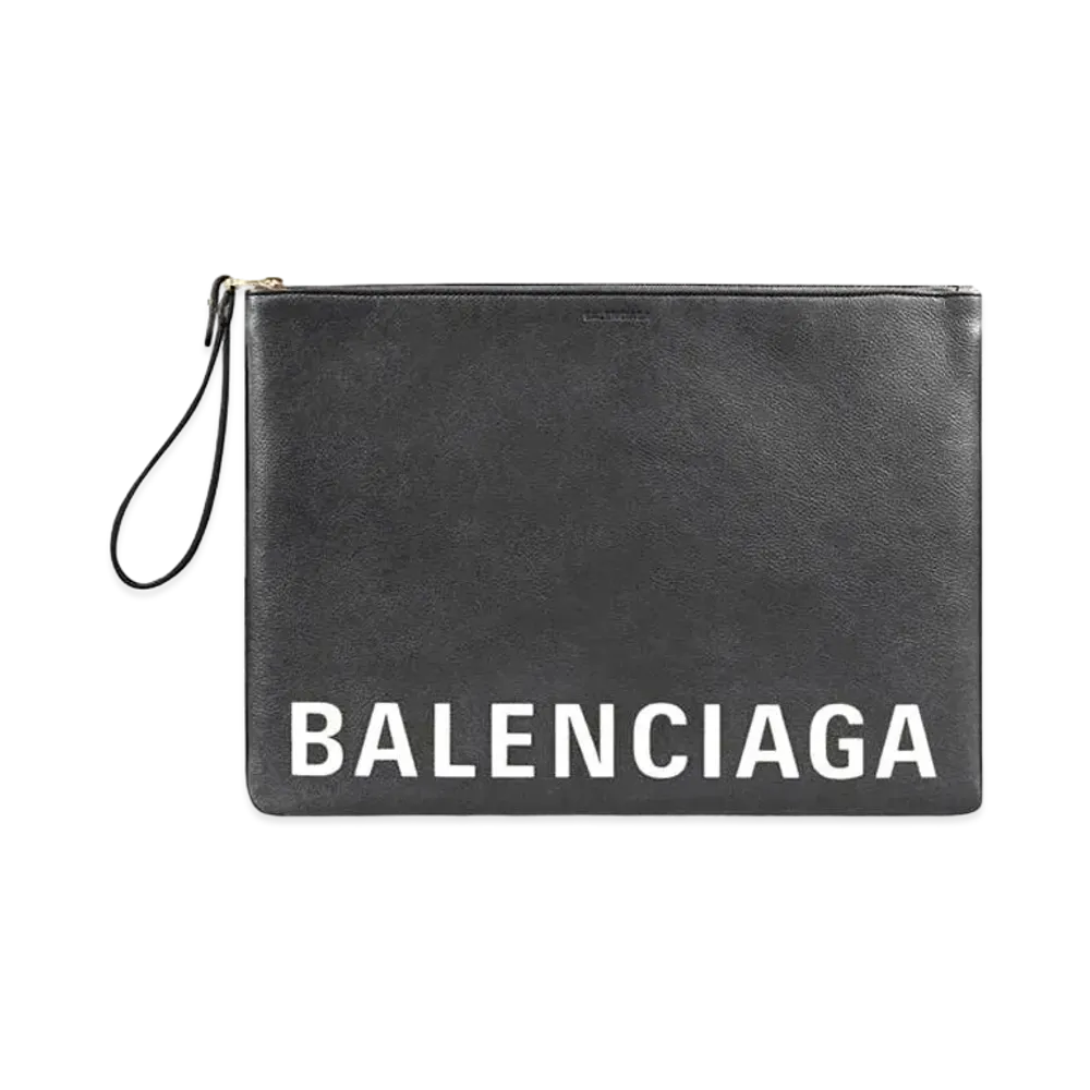 BALENCIAGA Cash Large Pouch With Handle In Grained Calfskin "Black"
