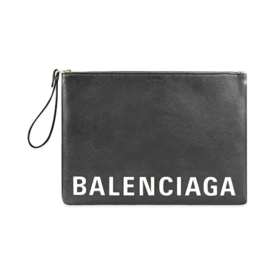 BALENCIAGA Cash Large Pouch With Handle In Grained Calfskin "Black"
