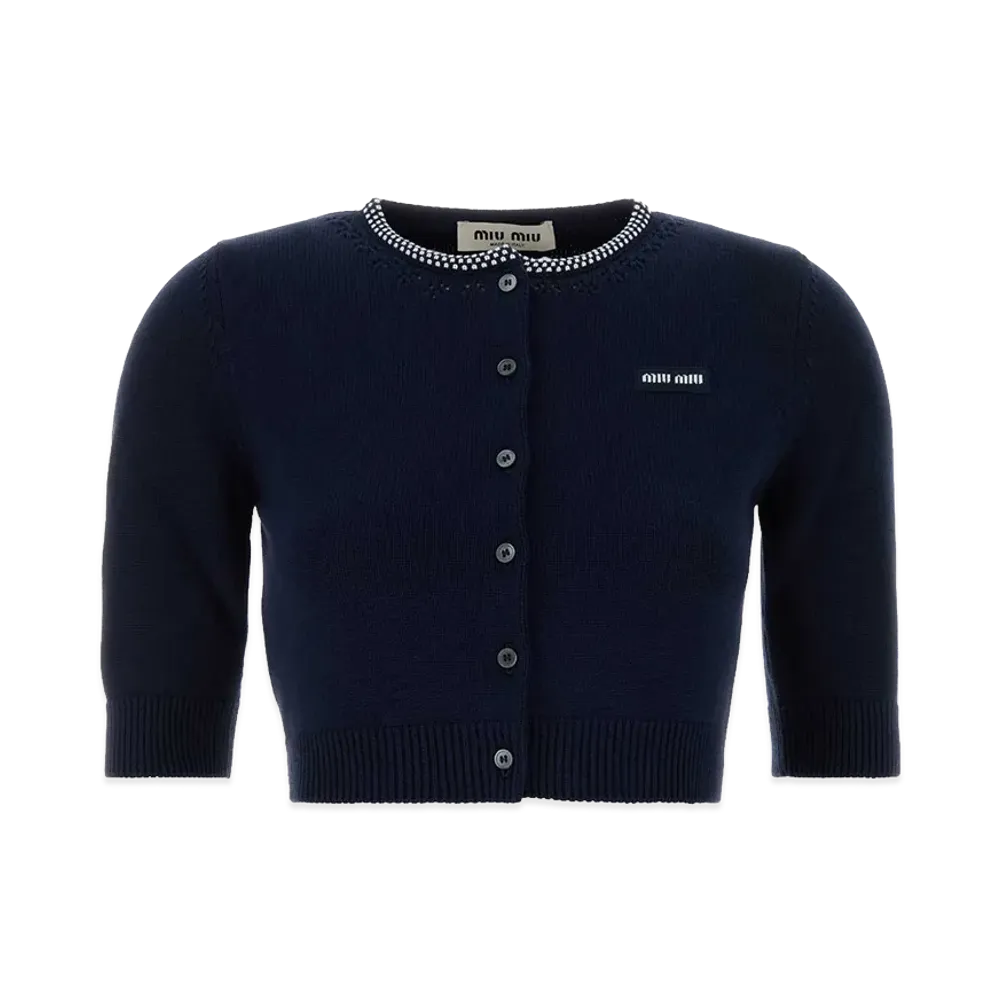 MIU MIU Women's Cotton Cardigan "Navy Blue"