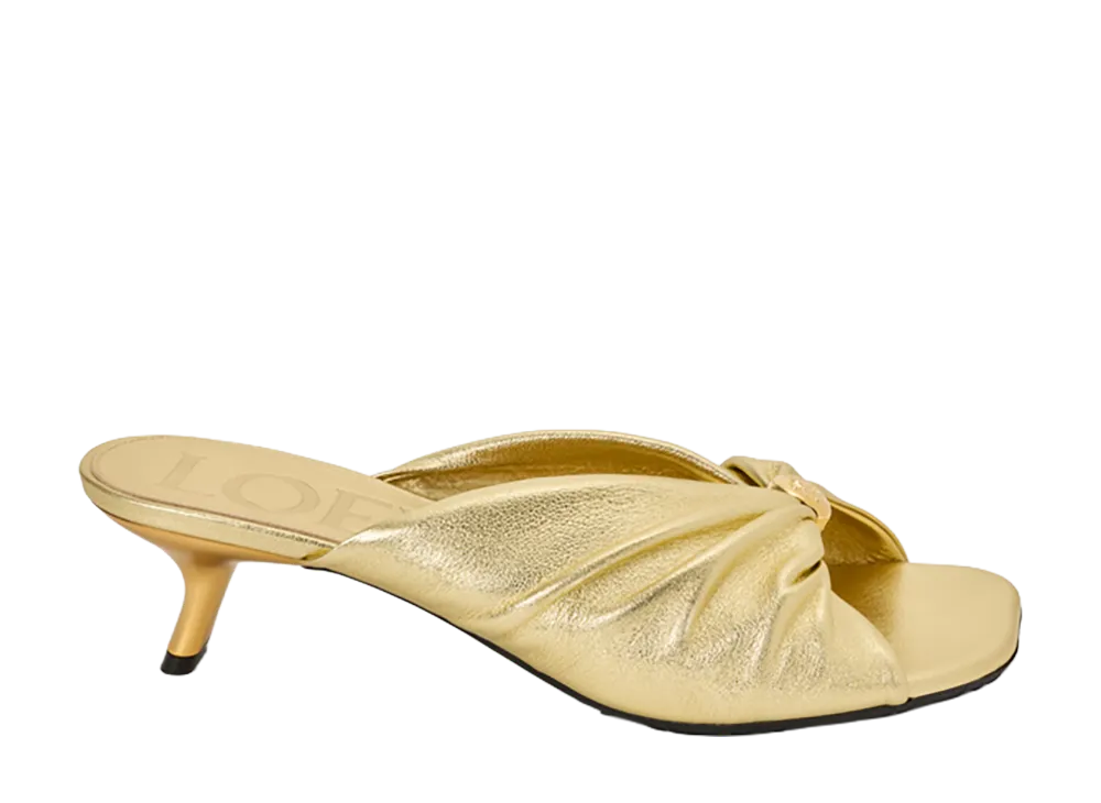 LOEWE Women's Pebble Soft Slide in Laminated Lambskin "Gold"