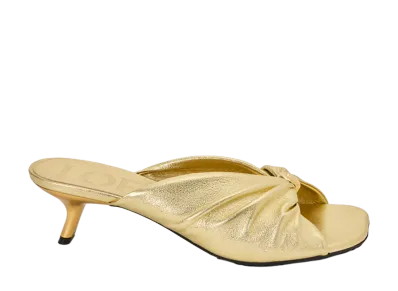 LOEWE Women's Pebble Soft Slide in Laminated Lambskin "Gold"
