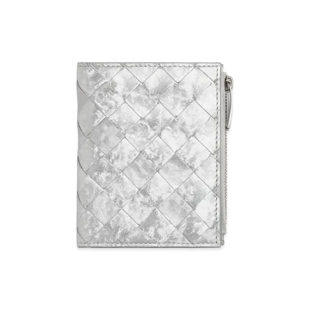 Bottega Veneta Intrecciato Small Bi-Fold Wallet "Silver"