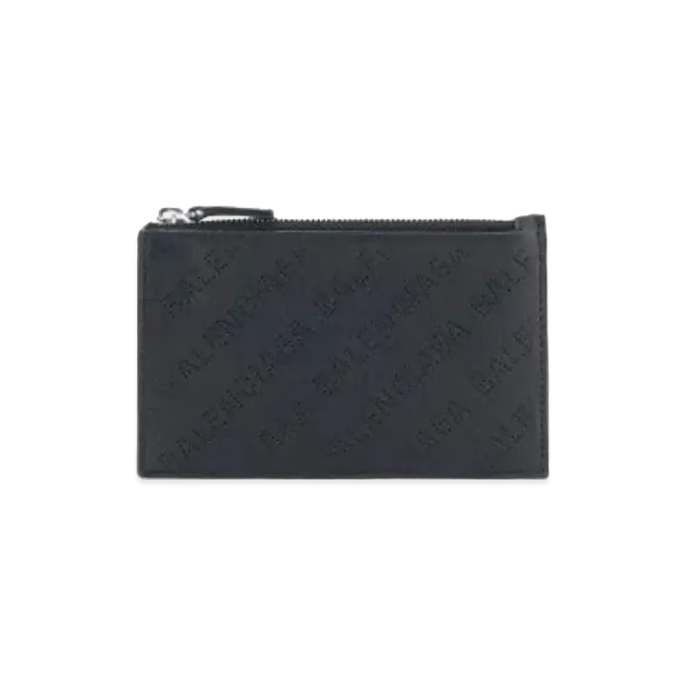 BALENCIAGA Cash Zipped Card Holder Allover Logo Perforated Smooth Calfskin "Black"