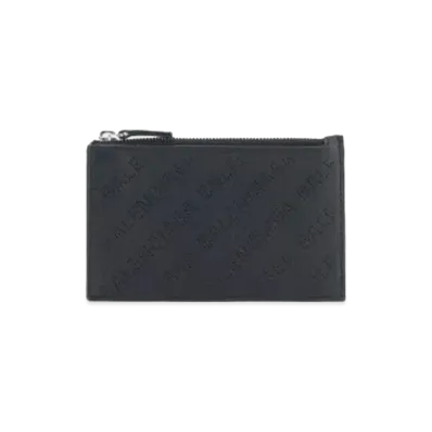 BALENCIAGA Cash Zipped Card Holder Allover Logo Perforated Smooth Calfskin "Black"