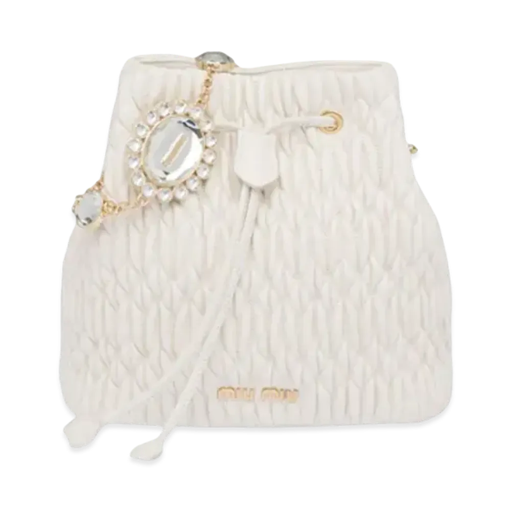 MIU MIU Miu Crystal Nappa Leather Bucket Bag "White"