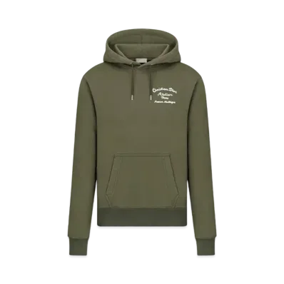 Dior Men's Atelier Cotton Fleece Hooded Sweatshirt "Khaki"