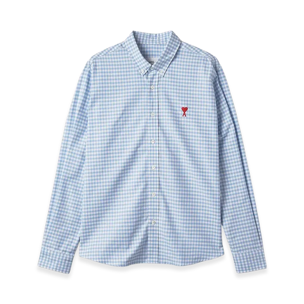 AMI PARIS Gingham Check Oxford Shirt "Light Blue"