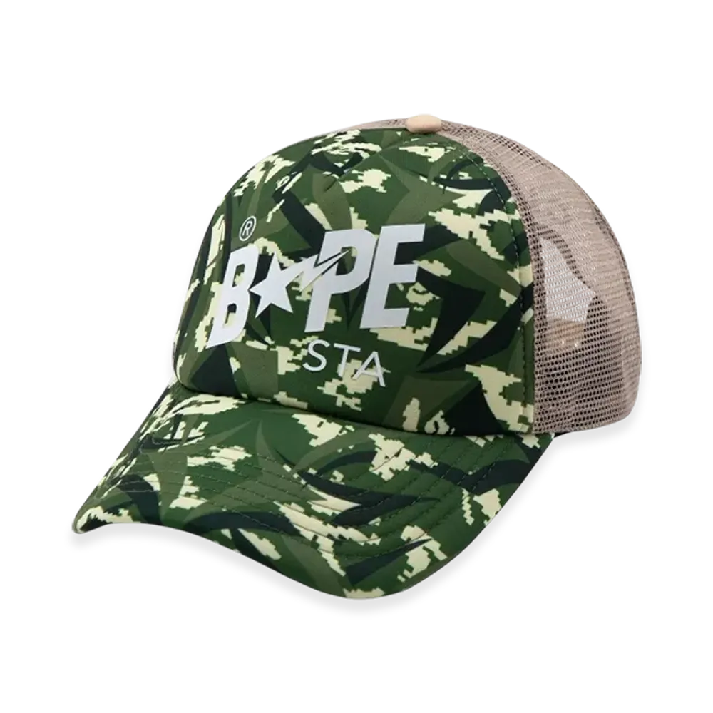 A BATHING APE x CLOT Egra Camo Trucker Cap "Green"