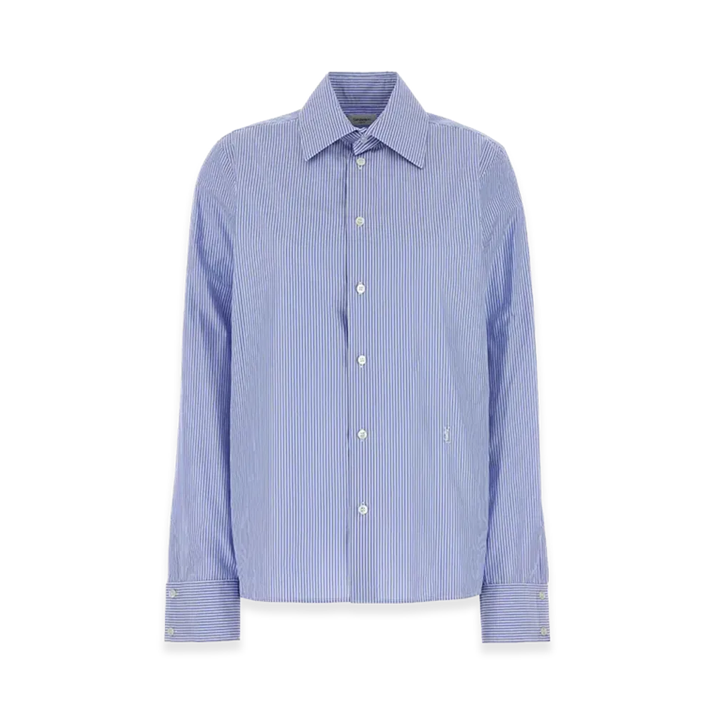 Saint Laurent Women's Embroidered Poplin Cassandre Shirt "Stripped"