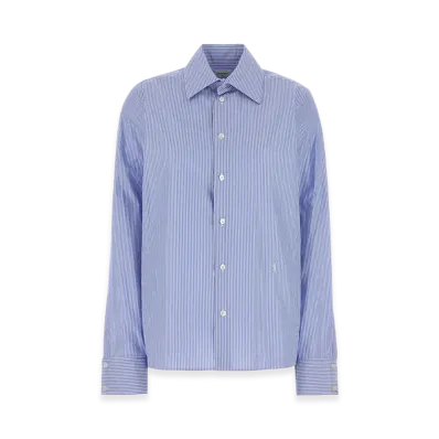 Saint Laurent Women's Embroidered Poplin Cassandre Shirt "Stripped"