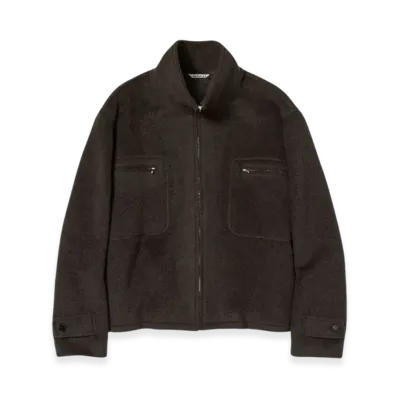 AURALEE Brushed Suri Alpaca Mohair Jacquard Zip Blouson "Dark Brown"