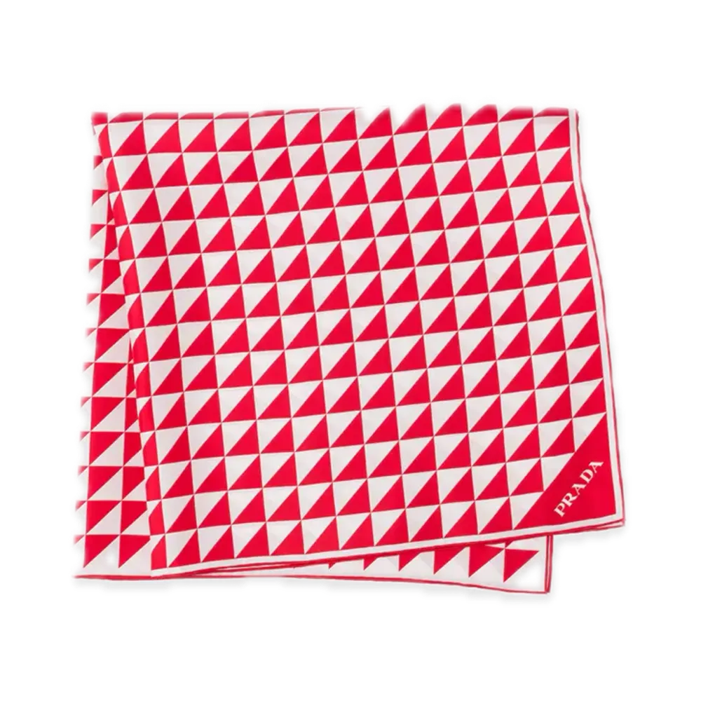 PRADA Printed Silk Twill Scarf 90 x 90 "Red/White"
