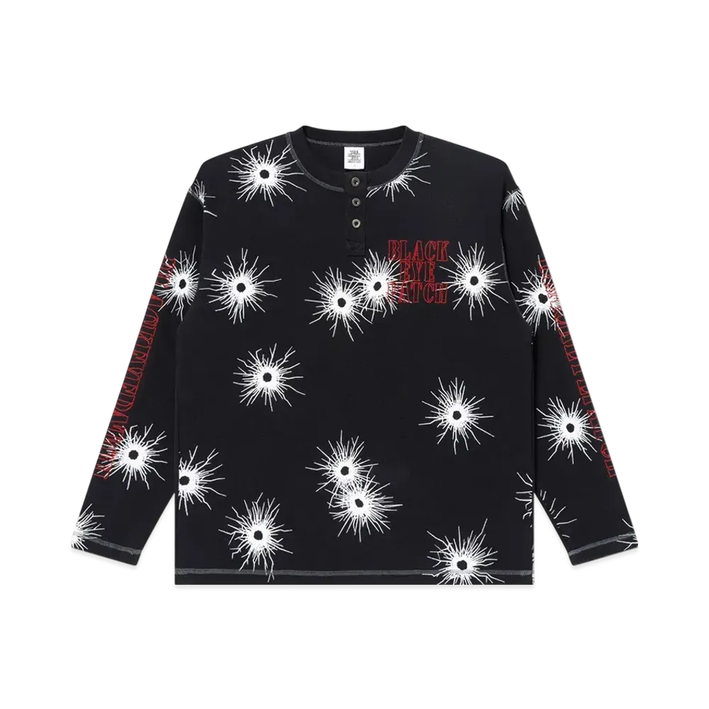 BlackEyePatch Gunshot Stencil Henley Neck L/S Thermal "Black"