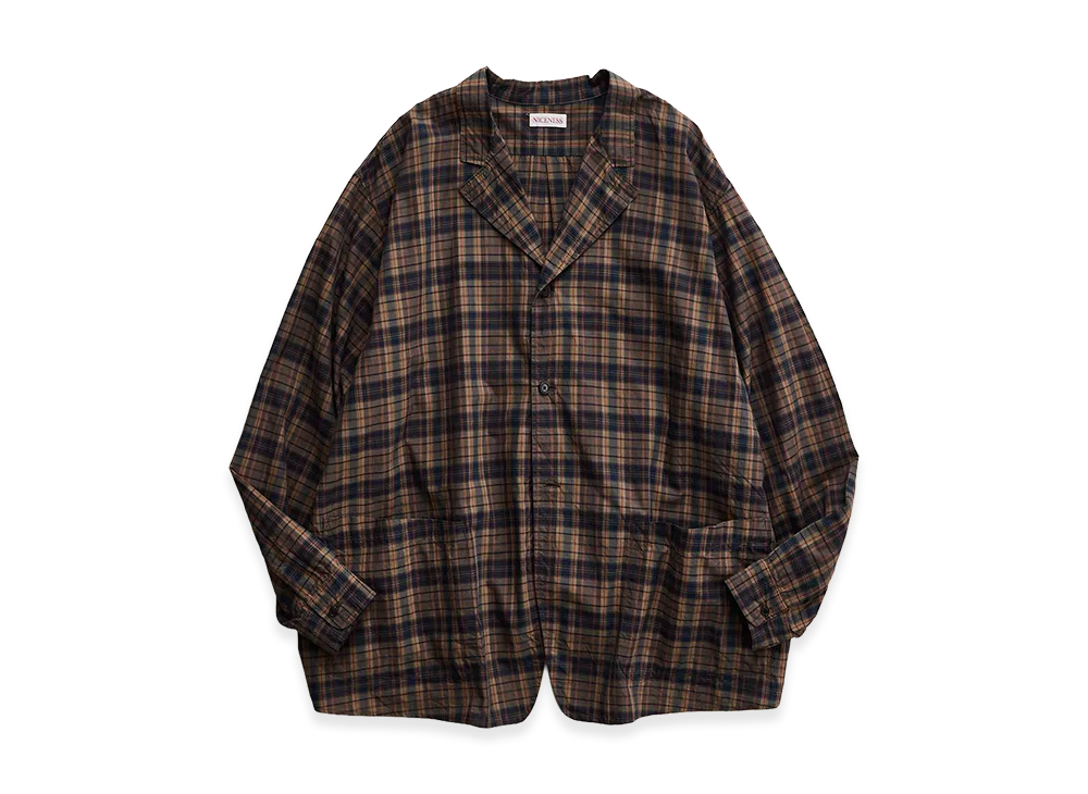 NICENESS Maureen Pigment-Dyed Madras Check Coverall "Brown Navy"