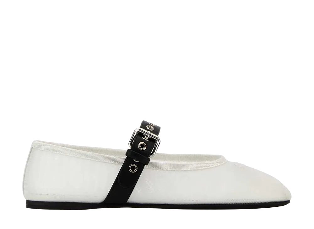 MIU MIU Women's Mesh Fabric Ballerinas "White"