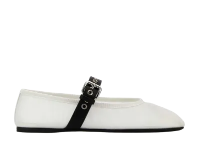 MIU MIU Women's Mesh Fabric Ballerinas "White"