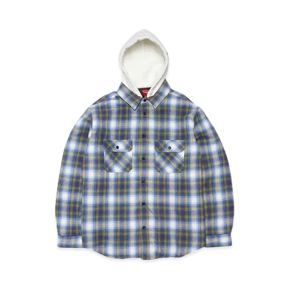 Supreme Hooded Flannel Zip Up Shirt "Blue"